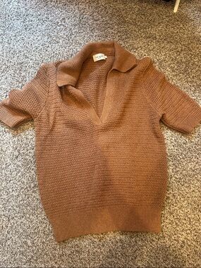 NWT The Reset label The Eco Polo V-Neck Sweater in Macchiato
